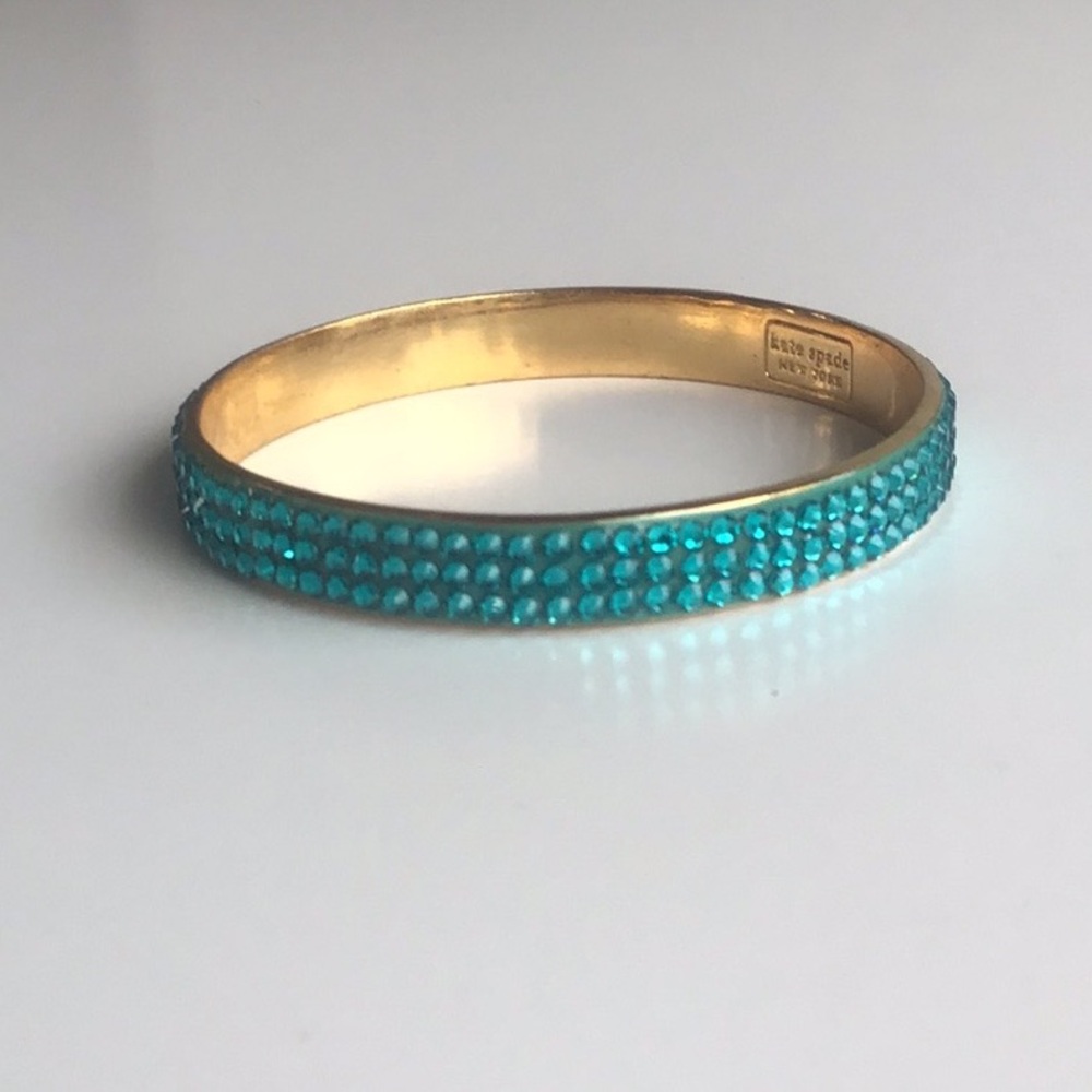 Kate Spade Gold and teal turquoise jewel rhinestone Crystal bangle Bracelet - Picture 8 of 16